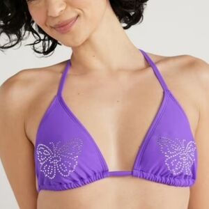 Purple Butterfly Embellished Bikini Top